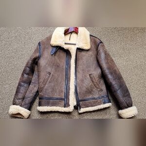 Vintage Hugo Boss Sherpa lined real leather Bomber jacket M